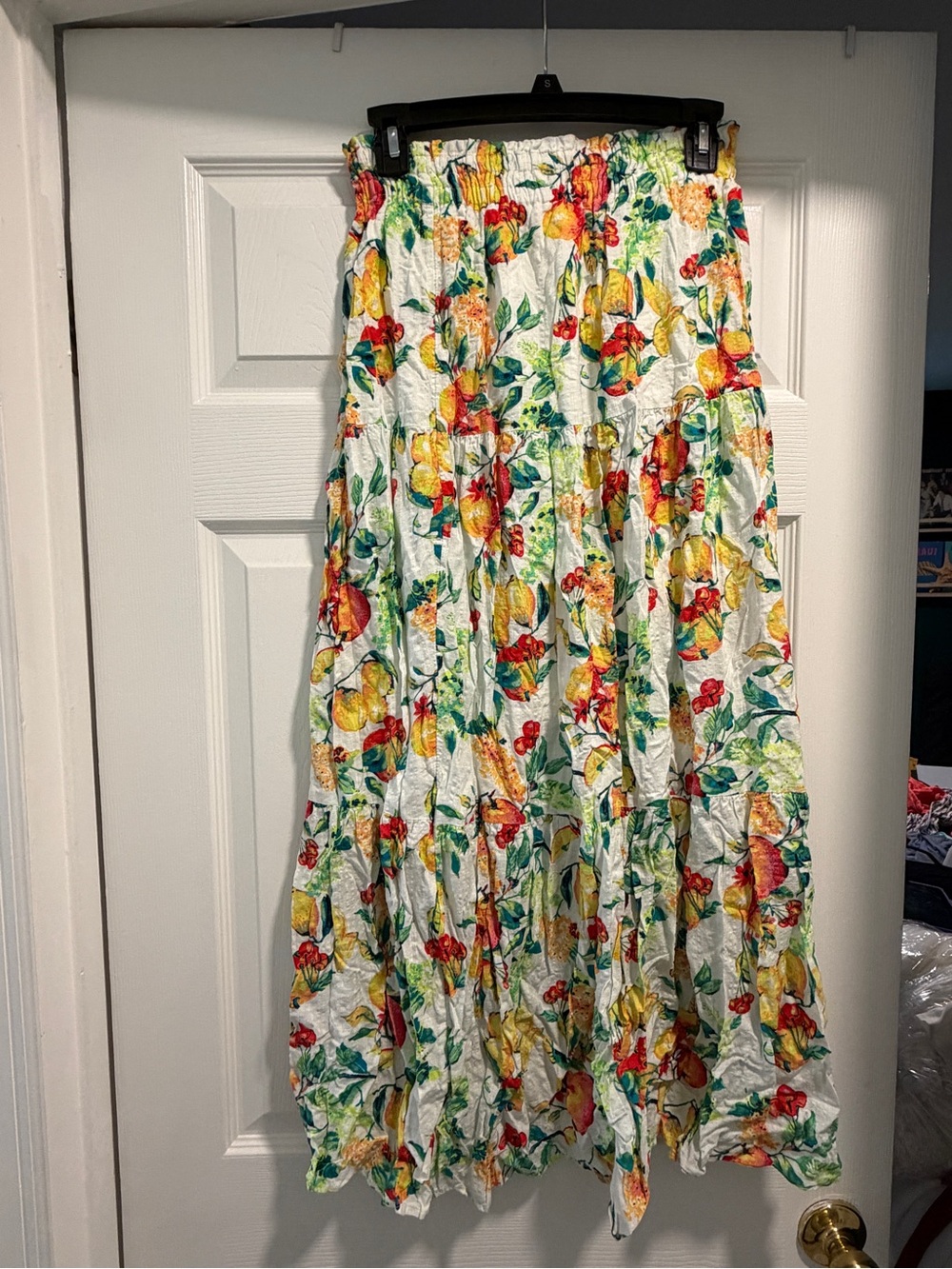 LC Lauren Conrad White Maxi Skirt with Yellow & Red Floral Print
